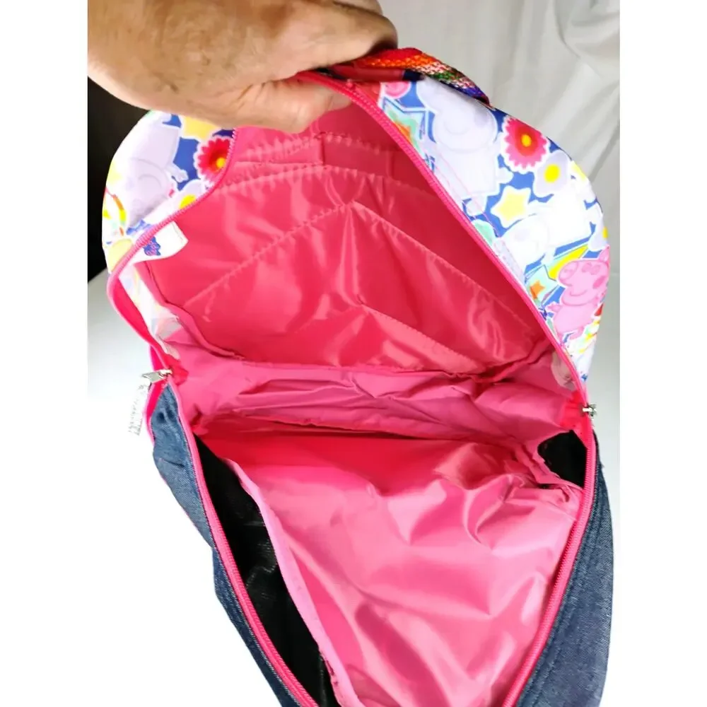 Peppa Pig Denim Backpack Rainbow Glitter Shaker Heart School Kids Bag